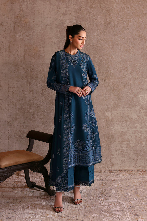 Teal Blue Embroidered Shirt and Izaar