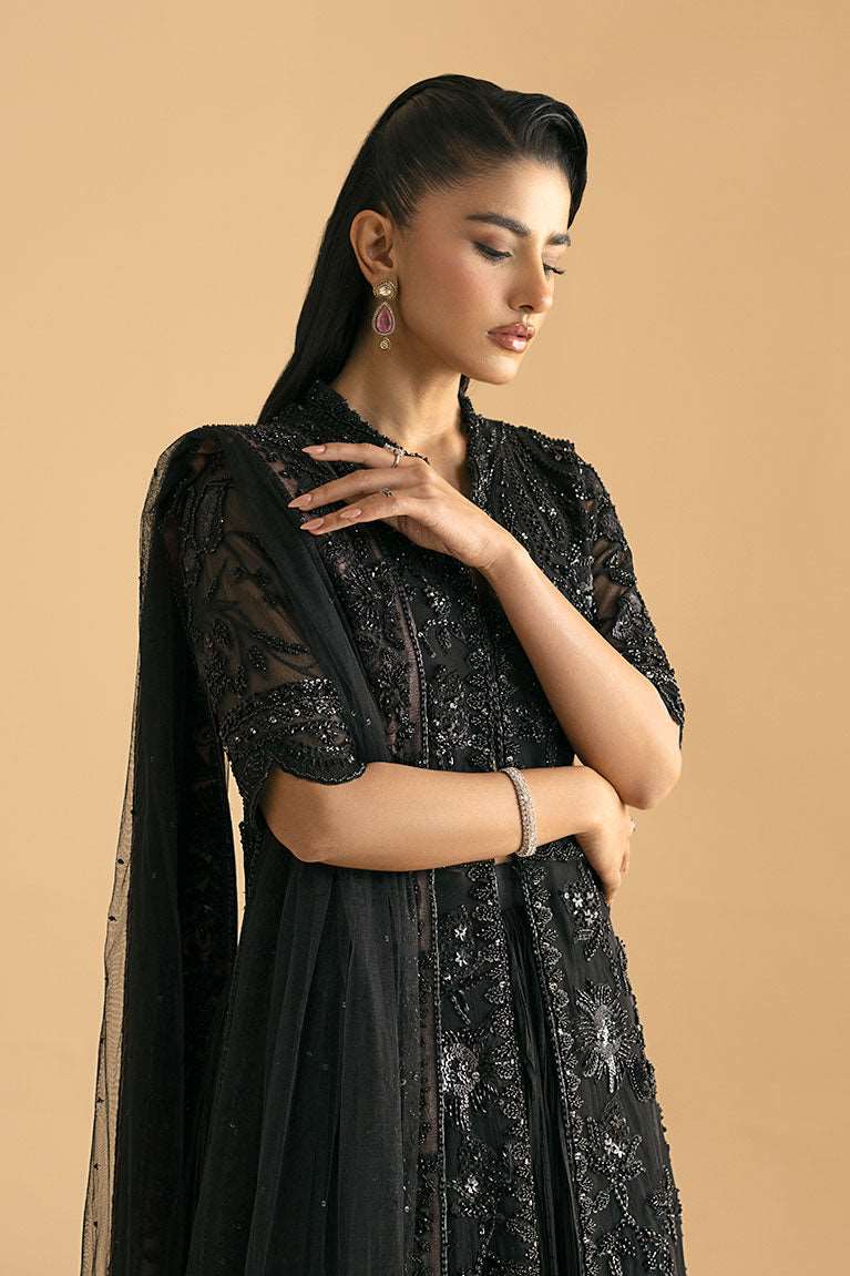 Black front-open shirt with lehnga