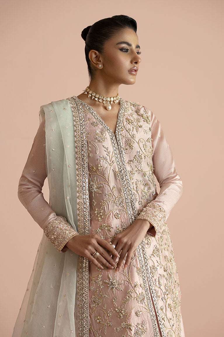 Pink shirt with lehnga and aqua dupatta