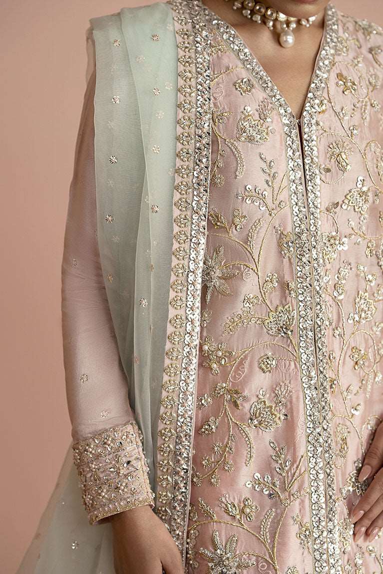 Pink shirt with lehnga and aqua dupatta