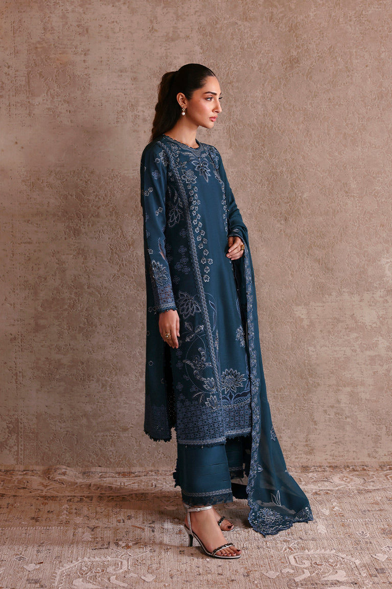 Teal Blue Embroidered Shirt and Izaar