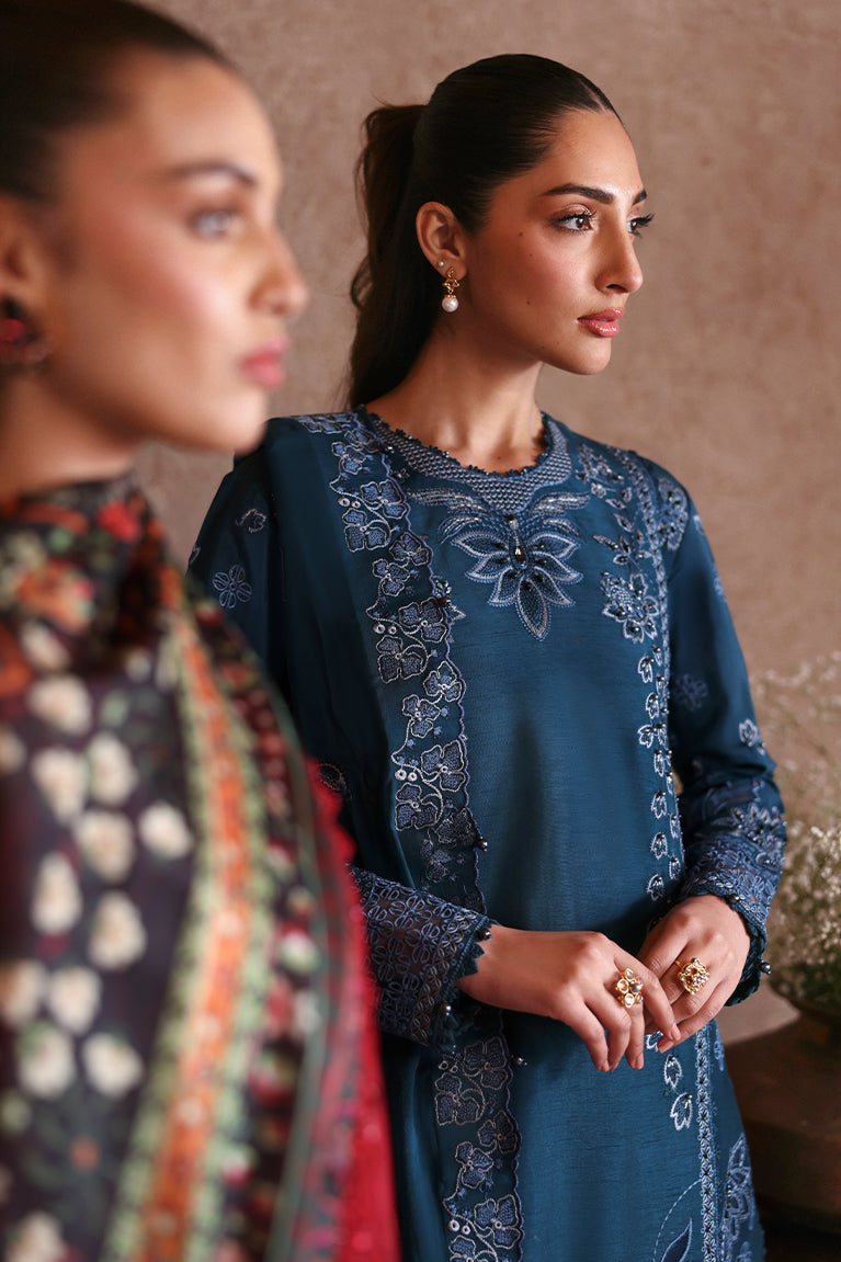 Teal Blue Embroidered Shirt and Izaar