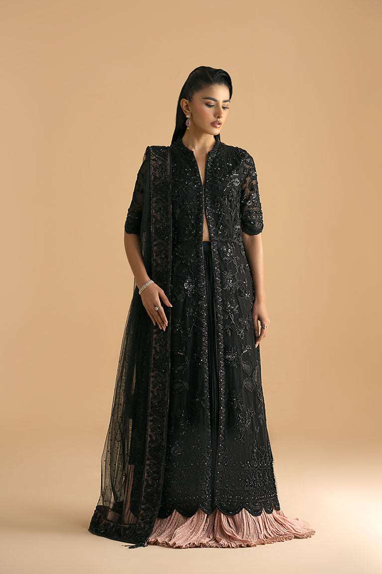 Black front-open shirt with lehnga