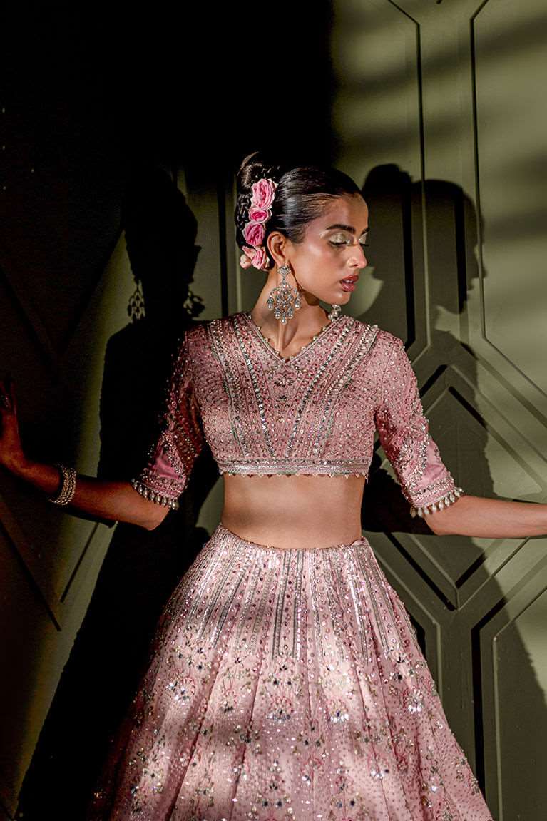 Color block pink lehnga choli