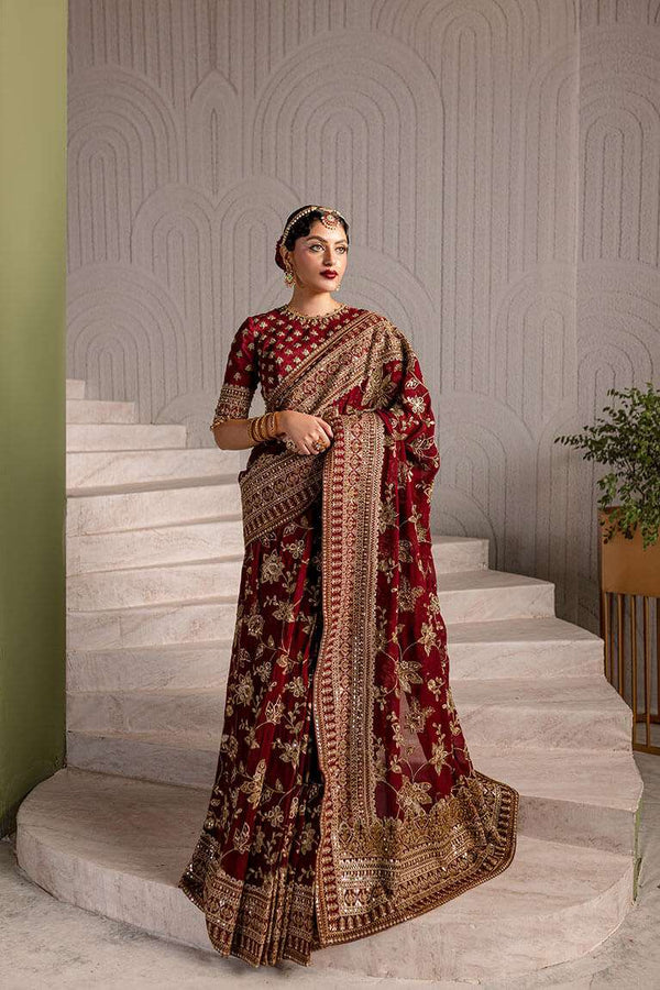 Maroon embroidered saree