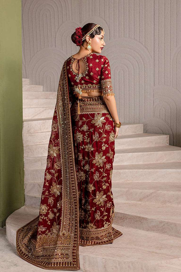 Maroon embroidered saree