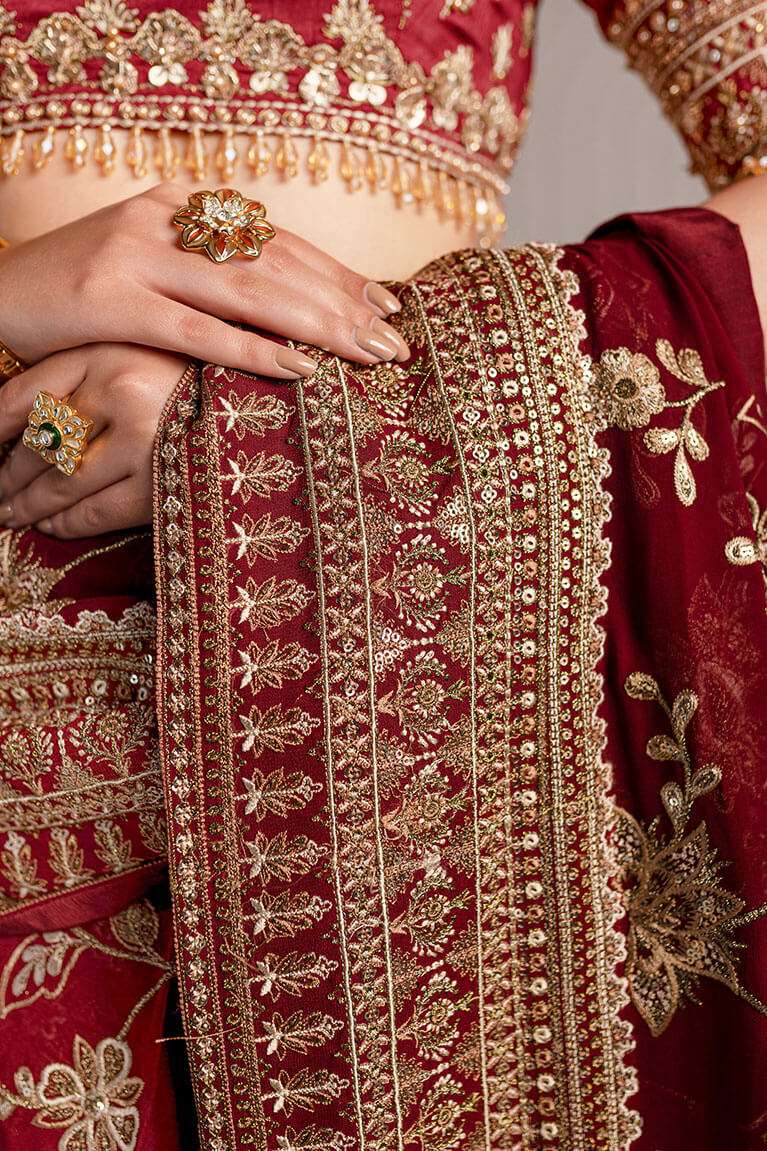 Maroon embroidered saree