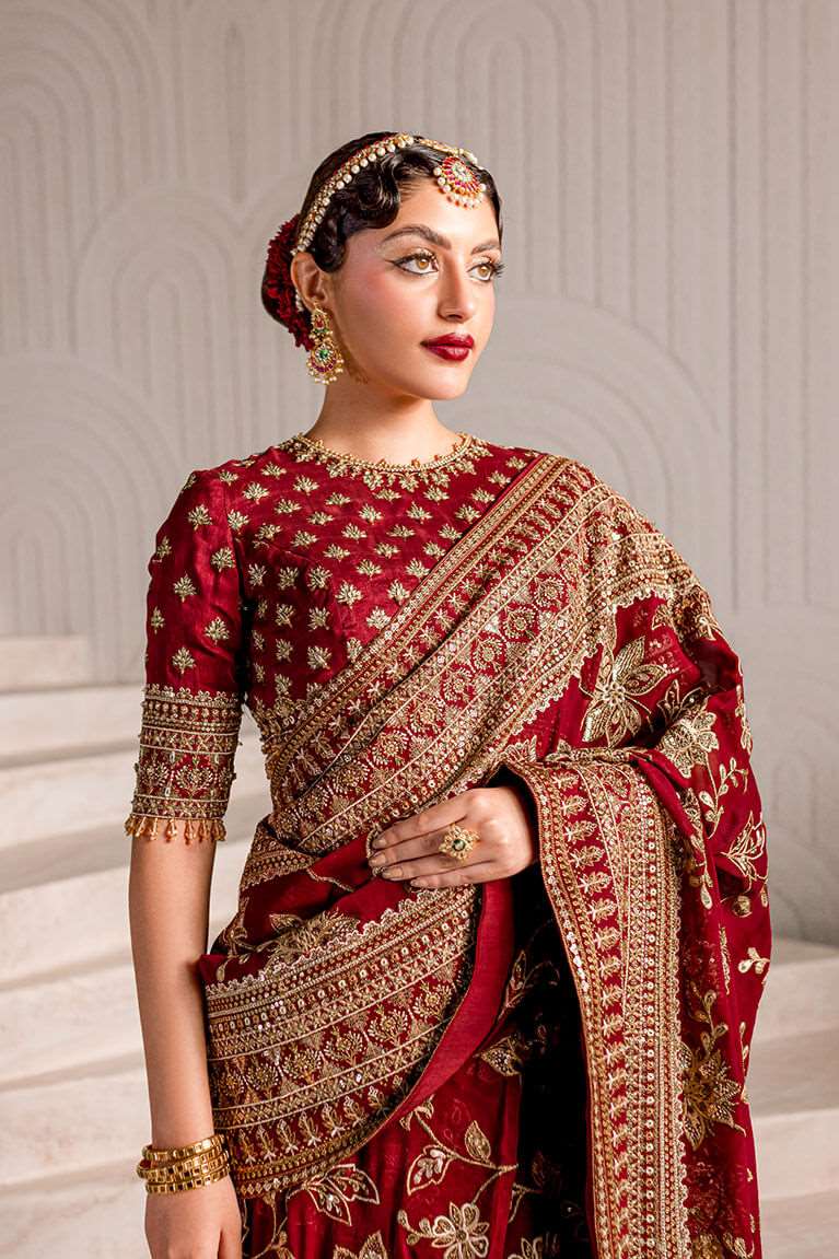 Maroon embroidered saree