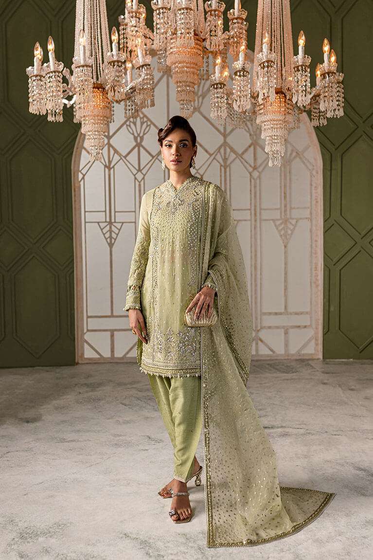 Mint green short shirt with shalwar