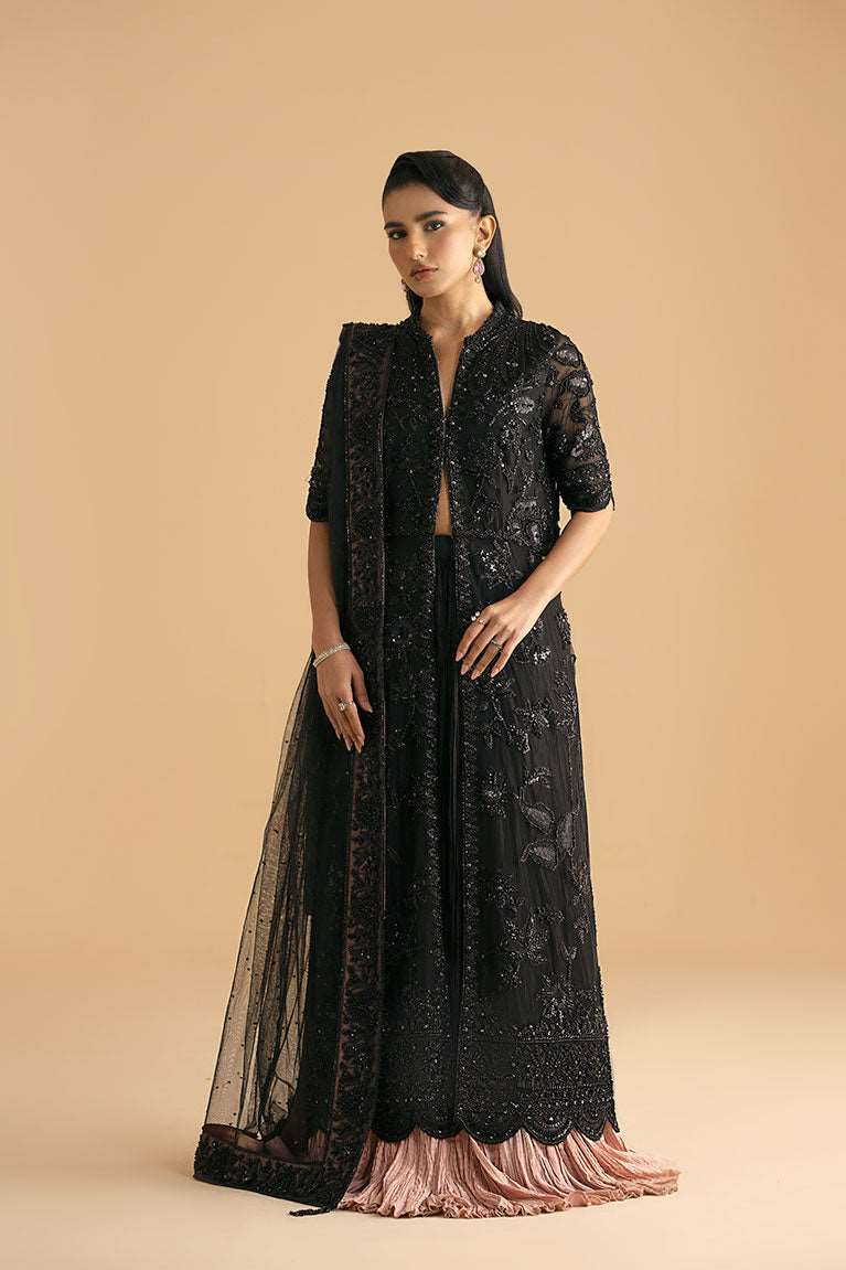 Black front-open shirt with lehnga